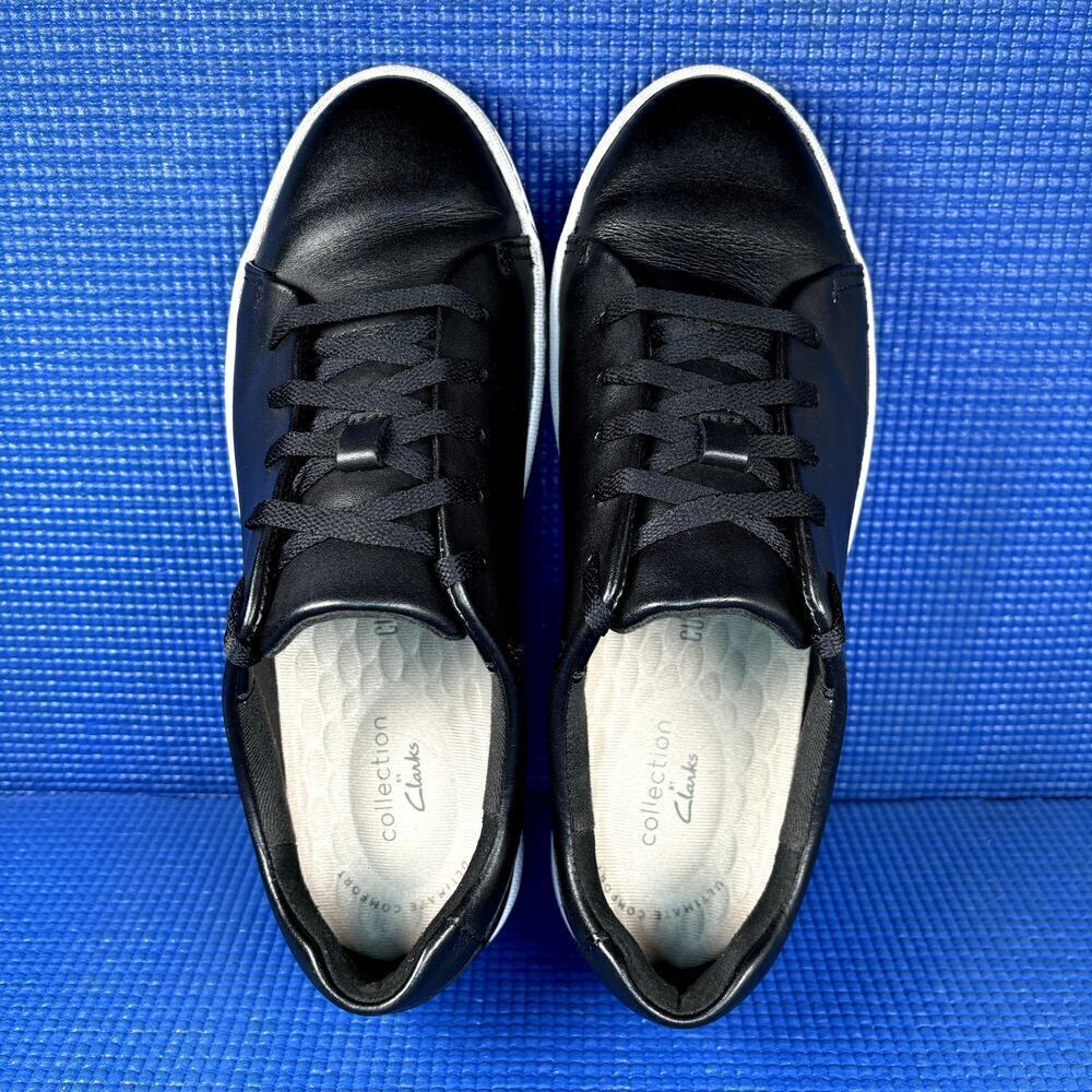 🔴 CLARKS PAWLEY SPRINGS Women`s Size 7 Black White Leather Comfort Shoes 13291 - Picture 6 of 8